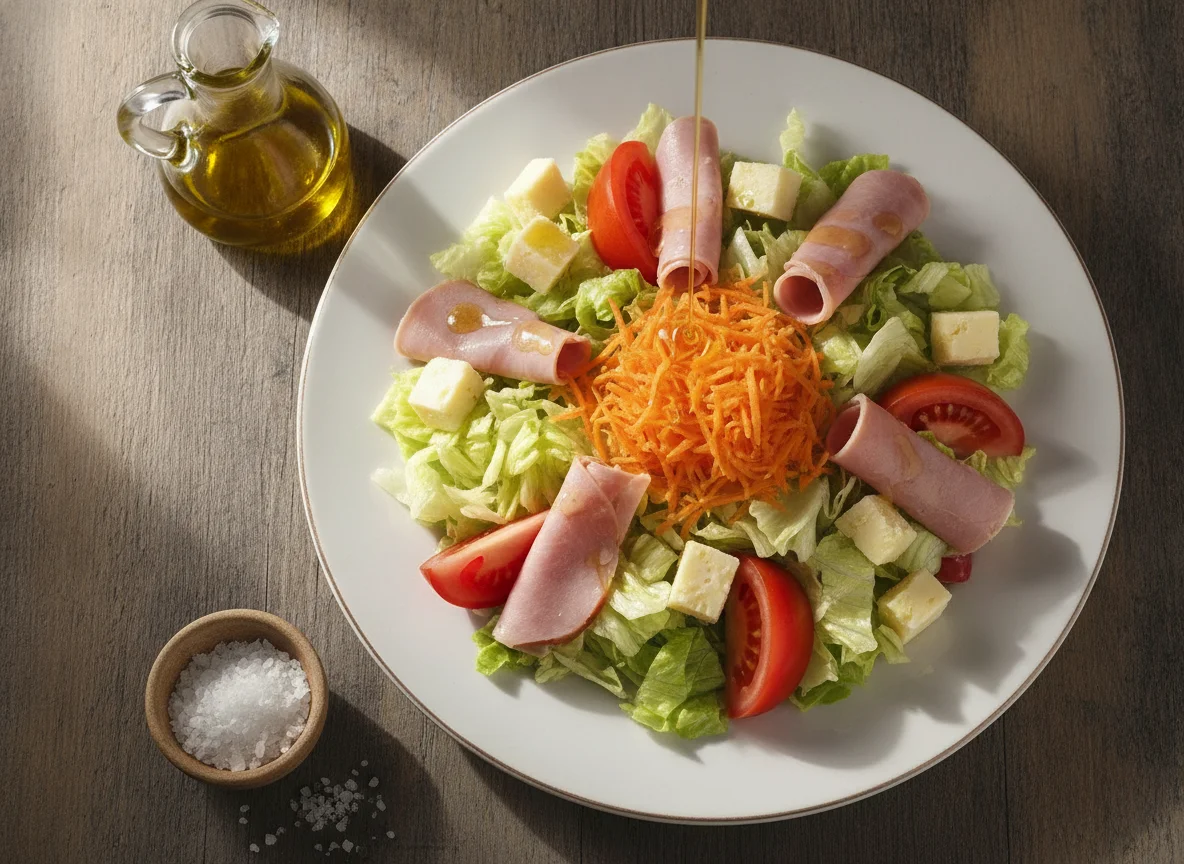 Ensalada mixta con jamón y queso photo