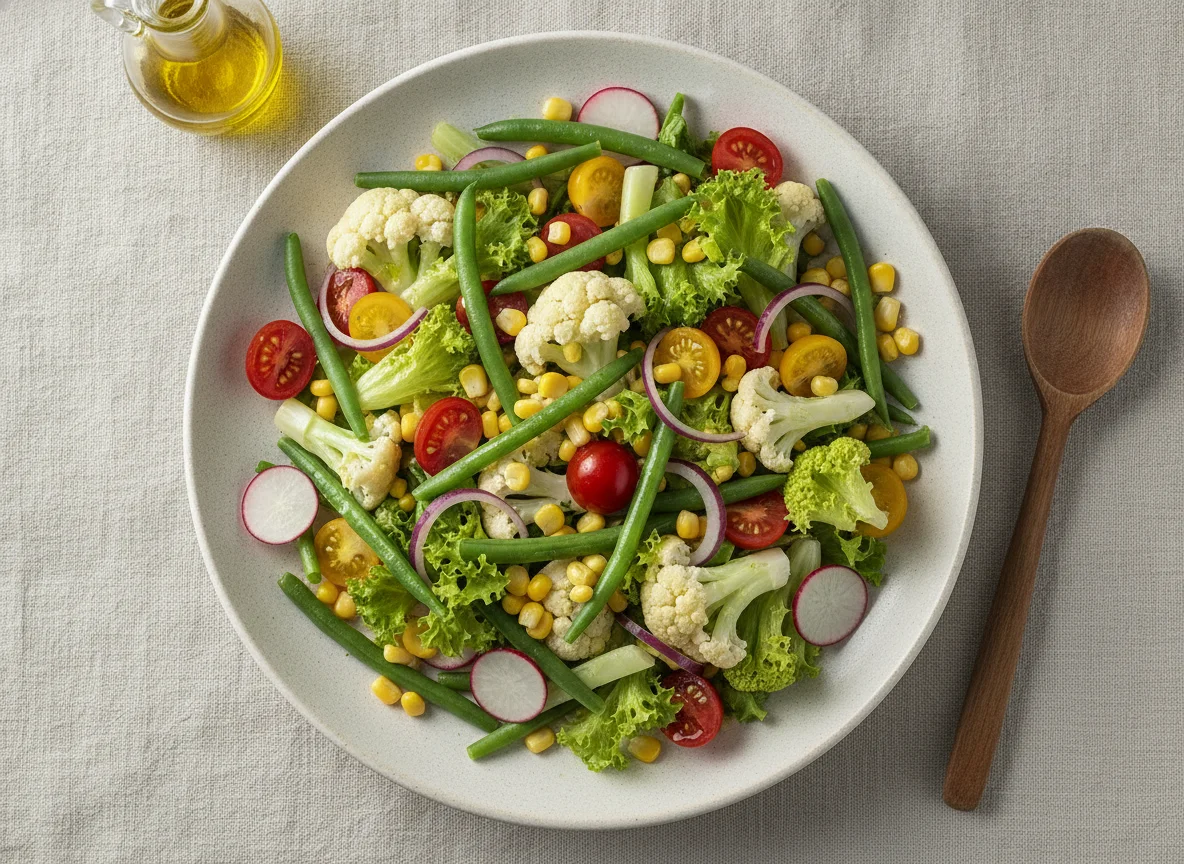 Ensalada mixta con judías verdes y coliflor photo