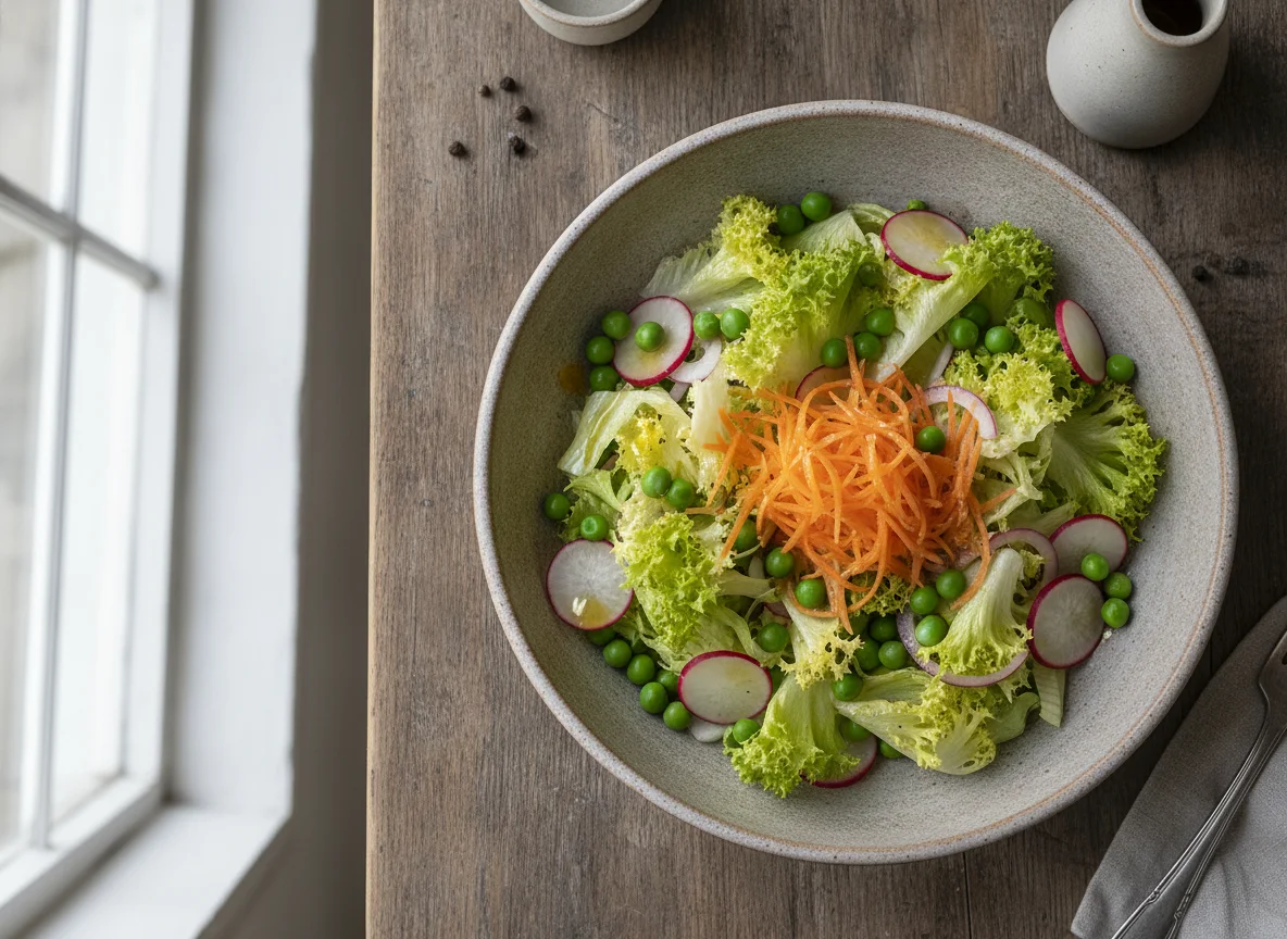 Ensalada mixta con lechuga, rábano y arvejas photo
