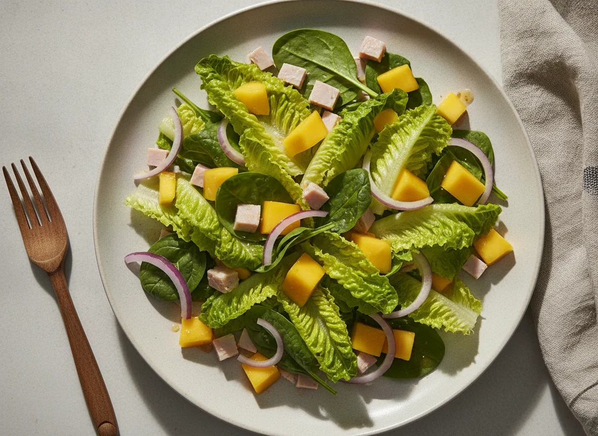 Ensalada mixta con mango y jamón photo