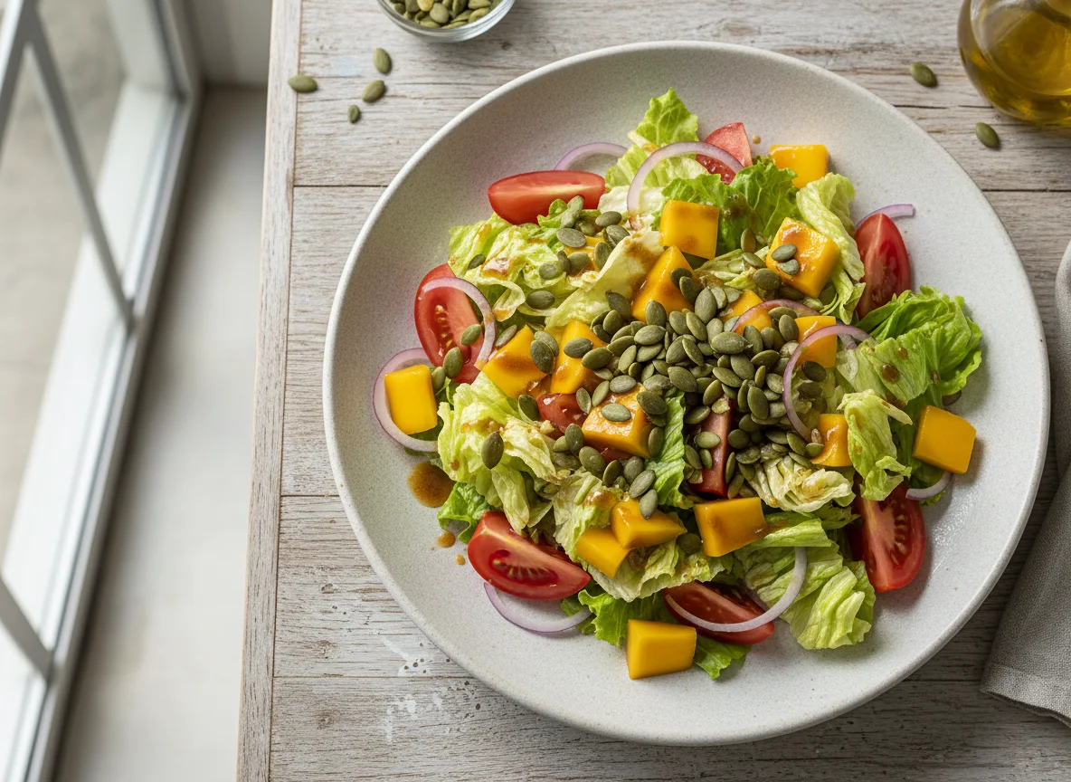 Ensalada mixta con mango y semillas photo