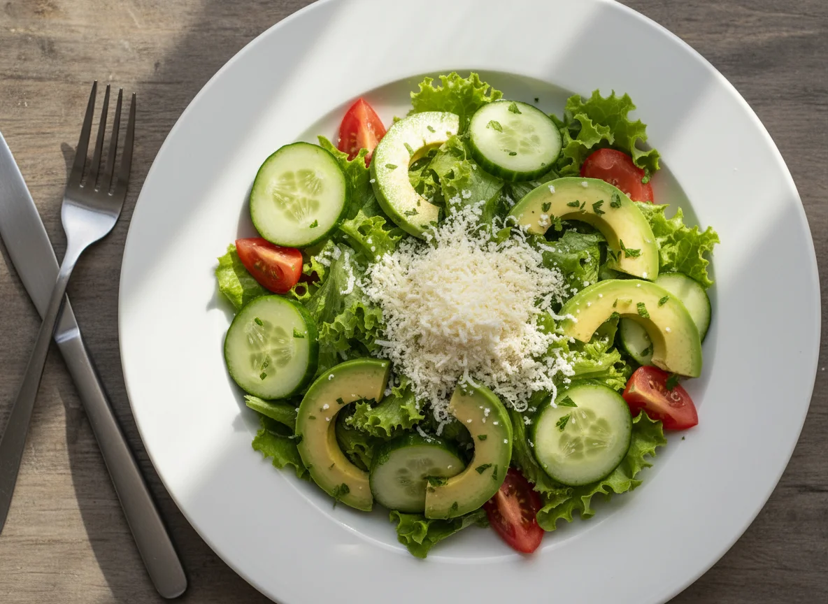 Ensalada mixta con palta y queso photo