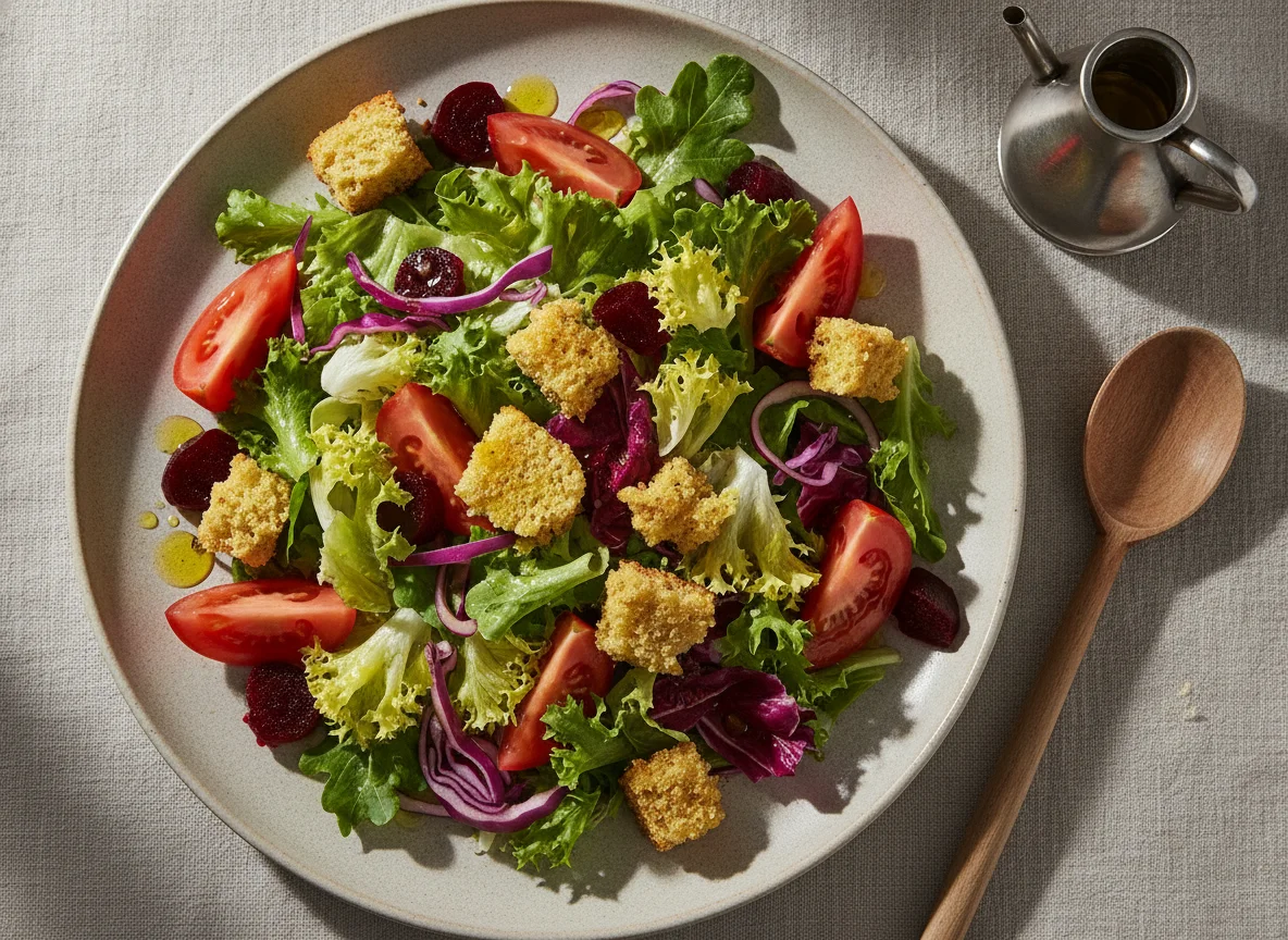 Ensalada mixta con pan de maíz photo