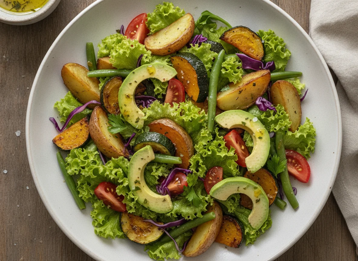 Ensalada mixta con papas y verduras asadas photo