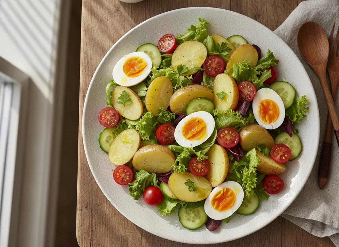 Ensalada mixta con patatas cocidas y huevos duros photo