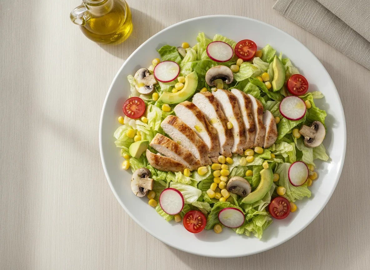Ensalada mixta con pechuga de pollo a la plancha photo