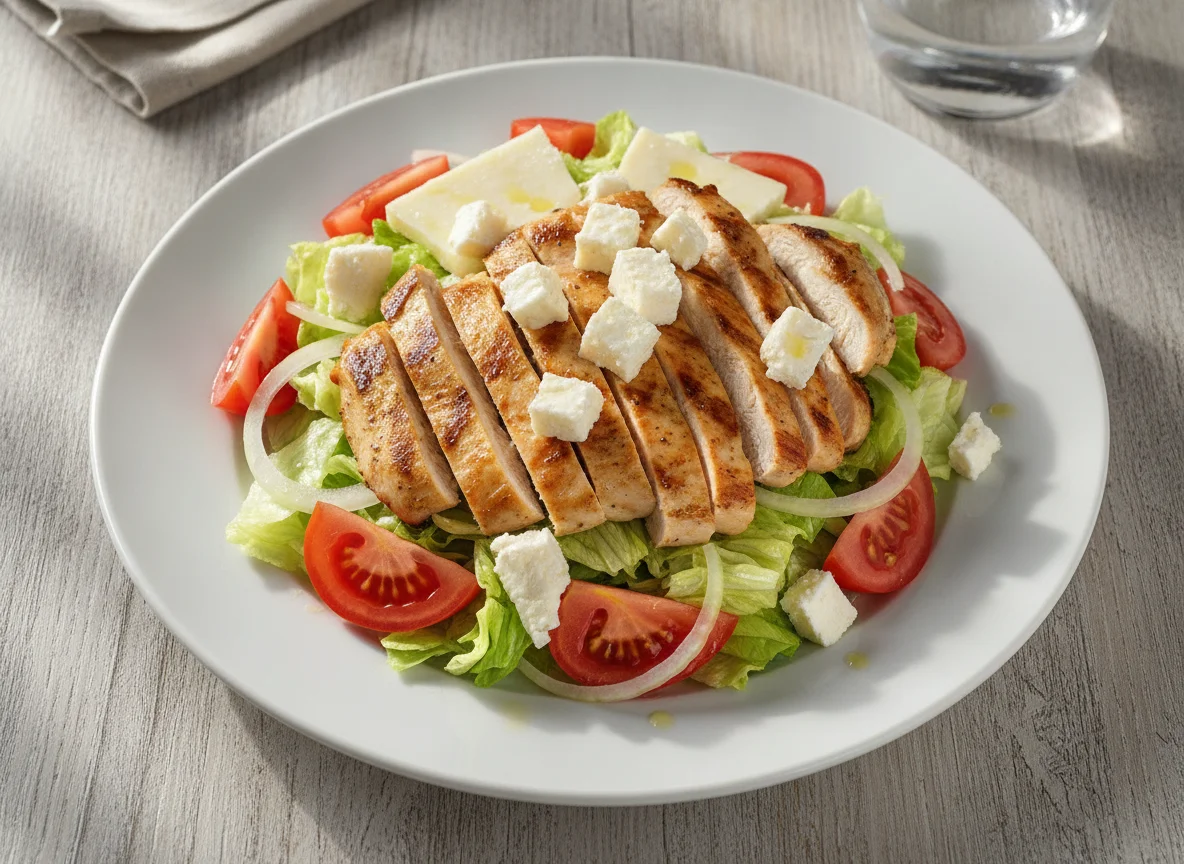 Ensalada mixta con pechuga de pollo a la plancha y queso photo