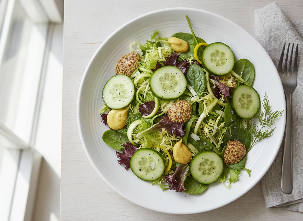 Ensalada mixta con pepino y mostaza photo