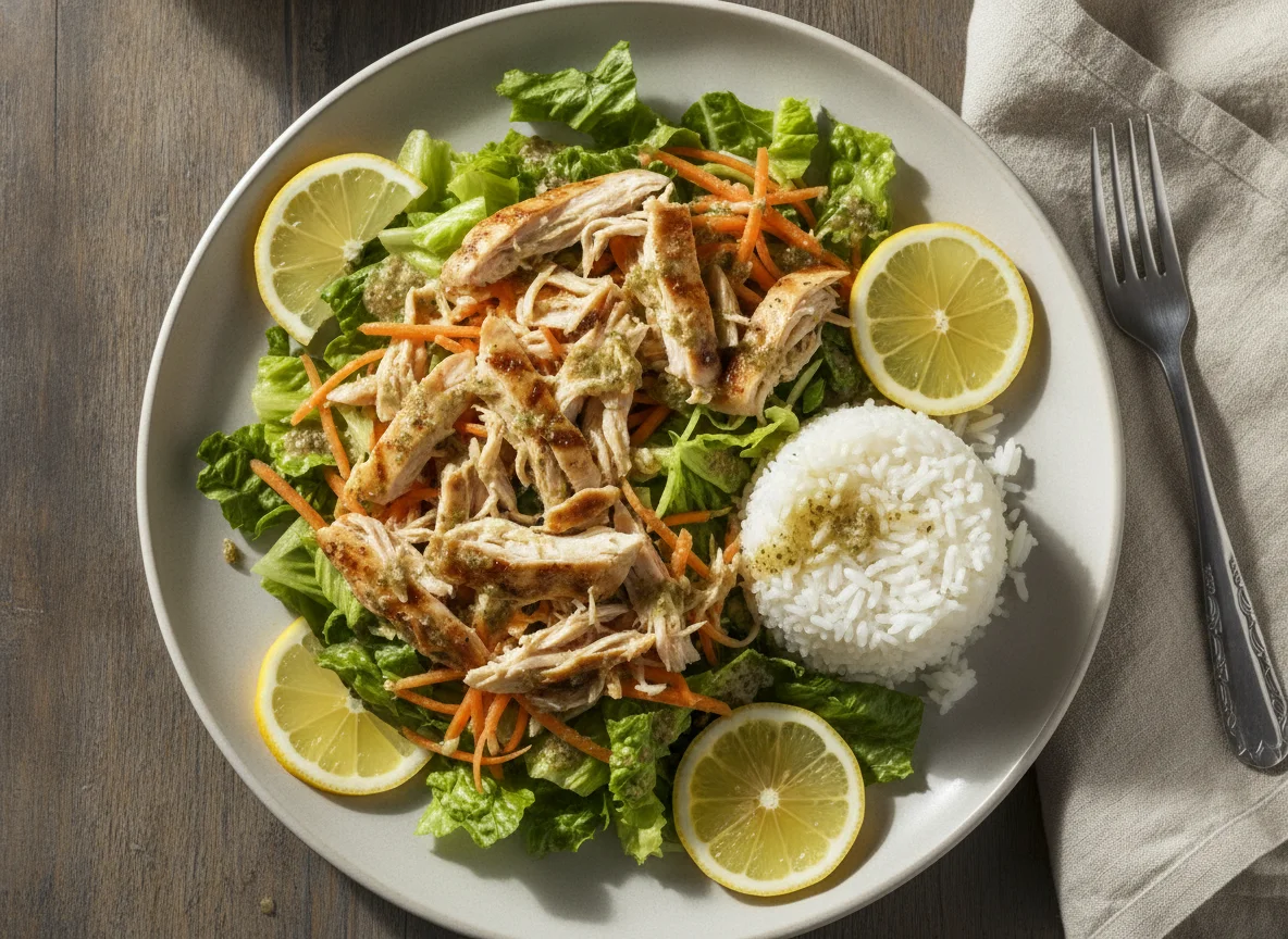 Ensalada mixta con pollo y arroz photo