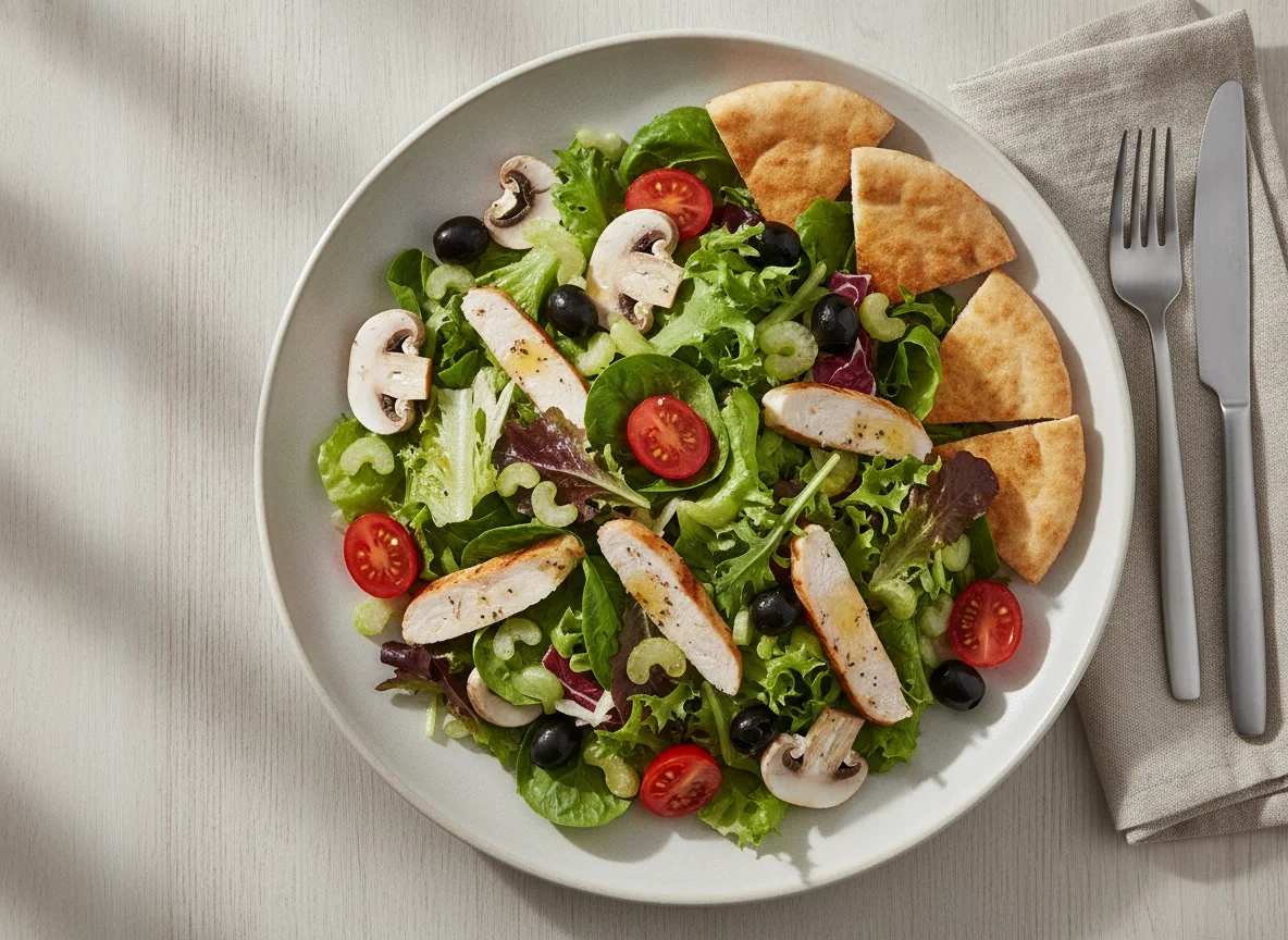 Ensalada mixta con pollo y champiñones photo