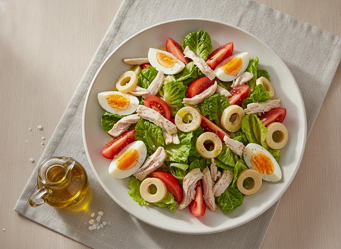 Ensalada mixta con pollo y palmitos photo
