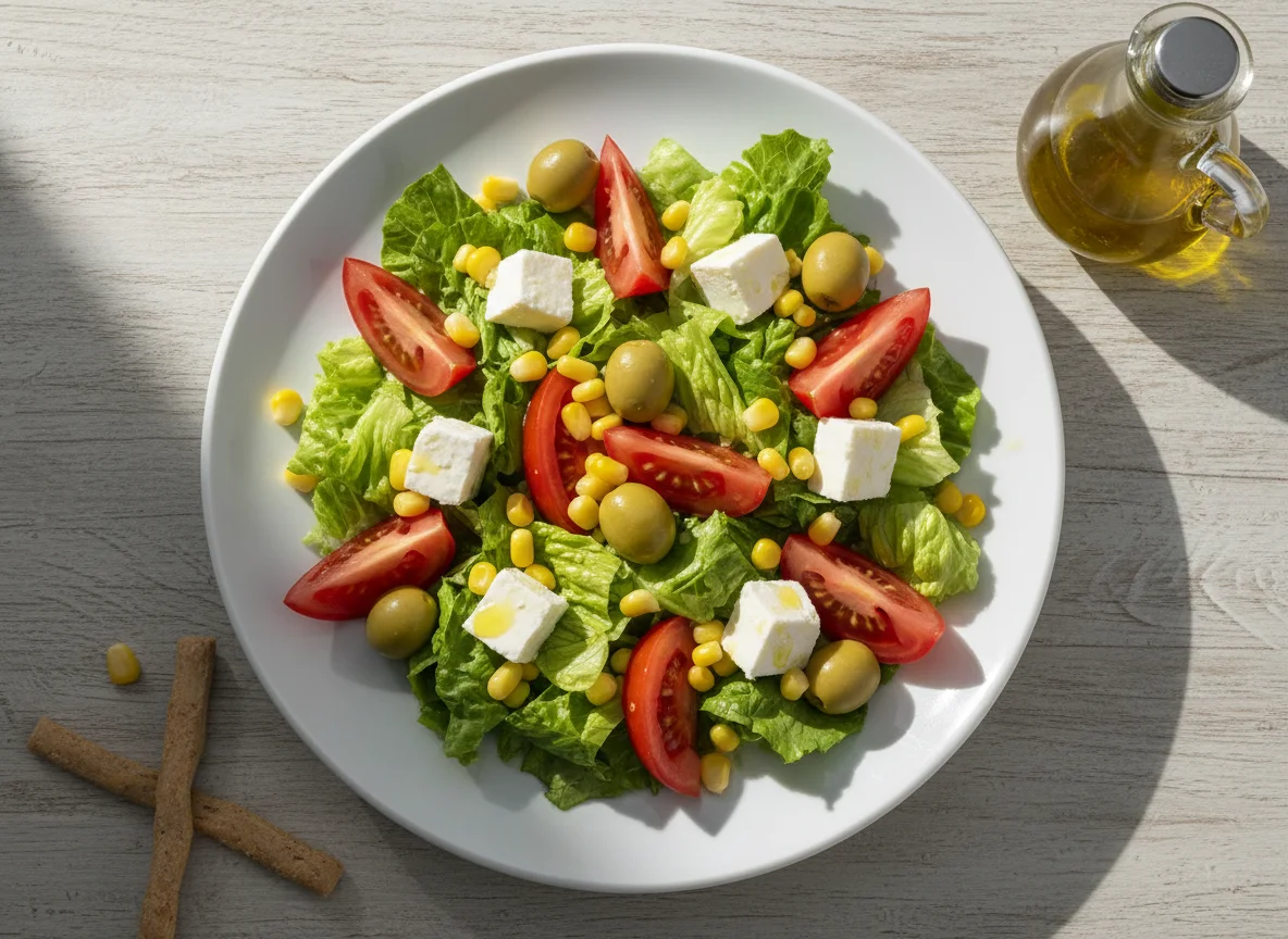 Ensalada mixta con queso y aceitunas photo