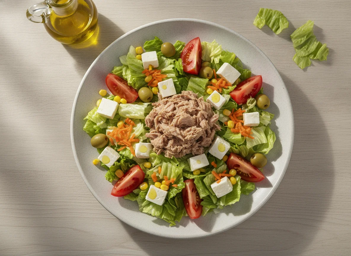 Ensalada mixta con queso y atún photo