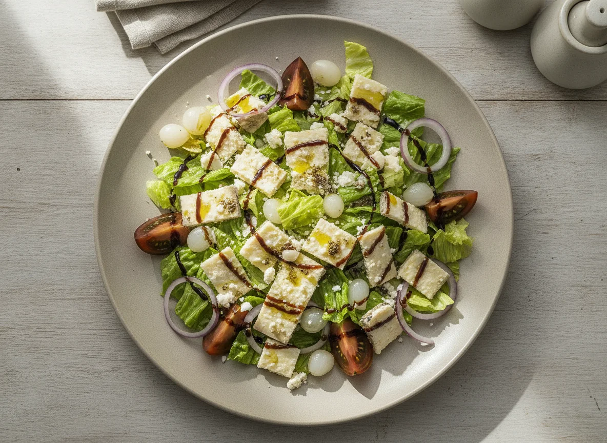 Ensalada mixta con queso y cebollitas photo
