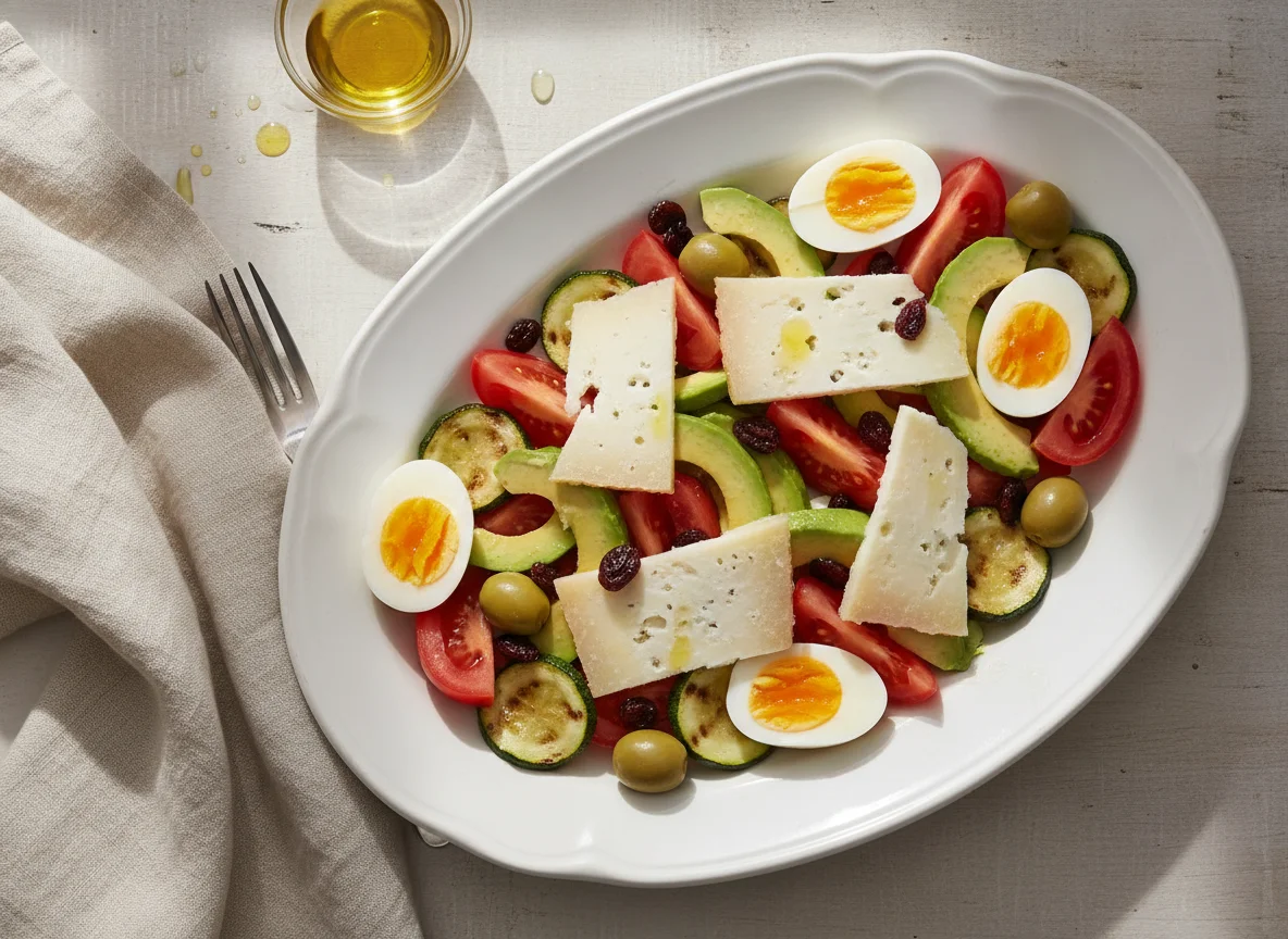 Ensalada mixta con queso y huevo photo