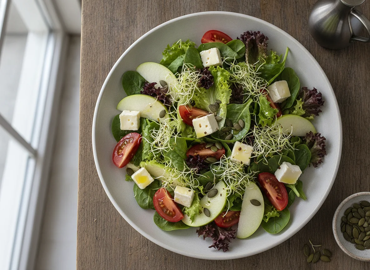 Ensalada mixta con queso y manzana photo