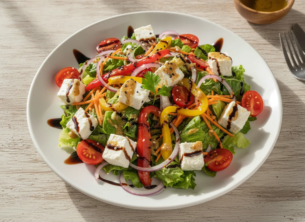 Ensalada mixta con queso y pimientos photo