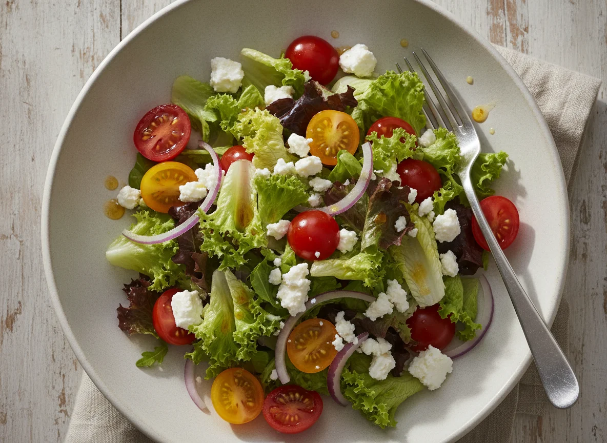 Ensalada mixta con queso y vinagreta photo