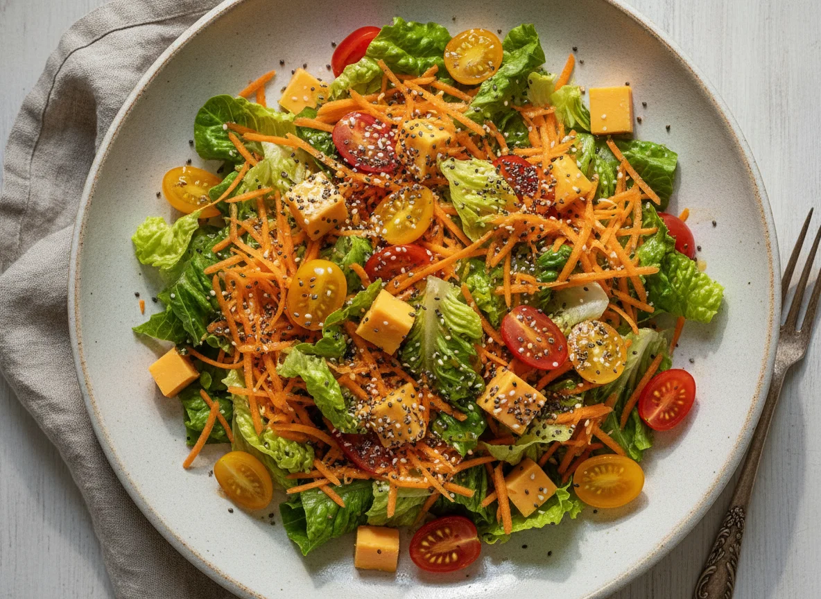 Ensalada mixta con queso y zanahoria photo