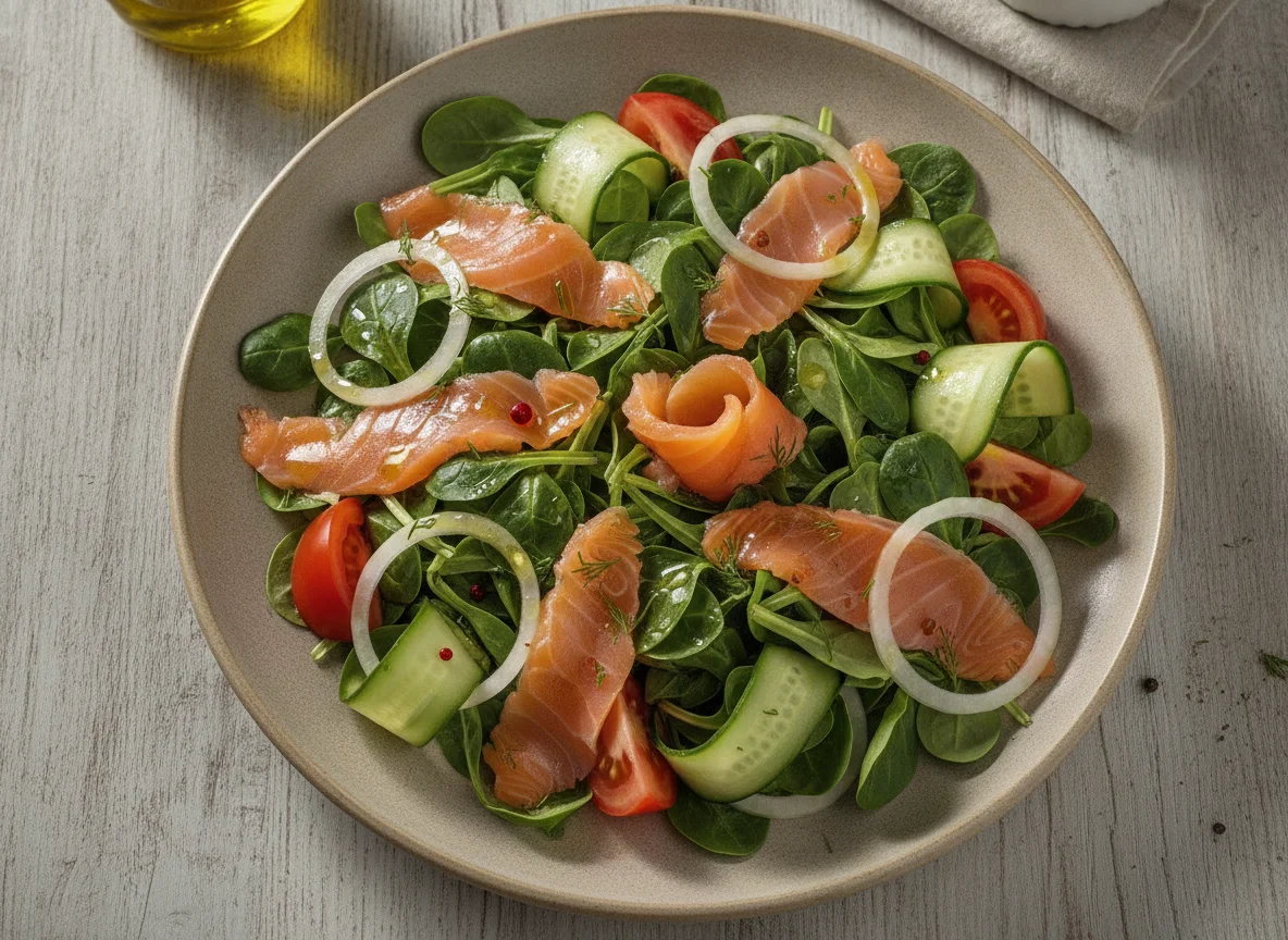 Ensalada mixta con salmón y pepino photo