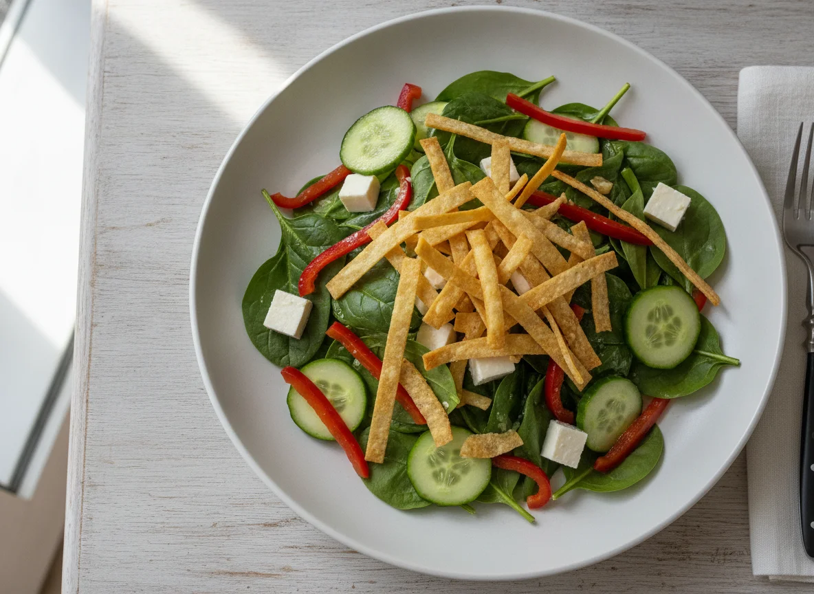 Ensalada mixta con tiras de tortilla photo