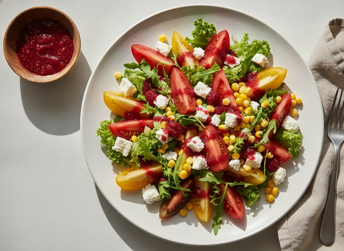 Ensalada mixta con tomate y queso photo