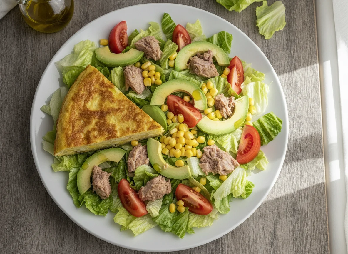 Ensalada mixta con tortilla de patatas photo