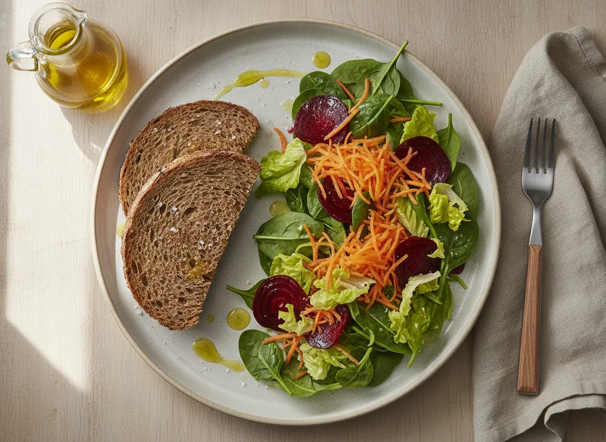 Ensalada mixta con tostada de pan integral photo