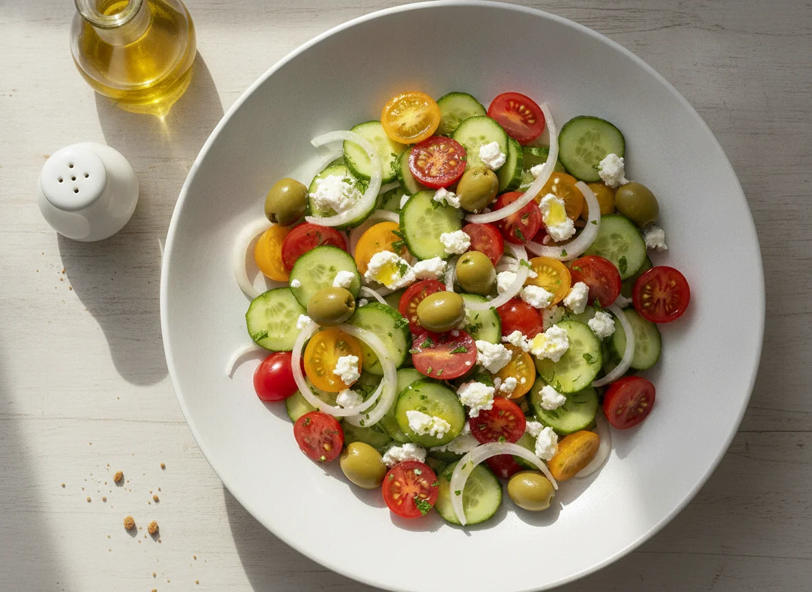 Ensalada picada de pepino y tomate photo