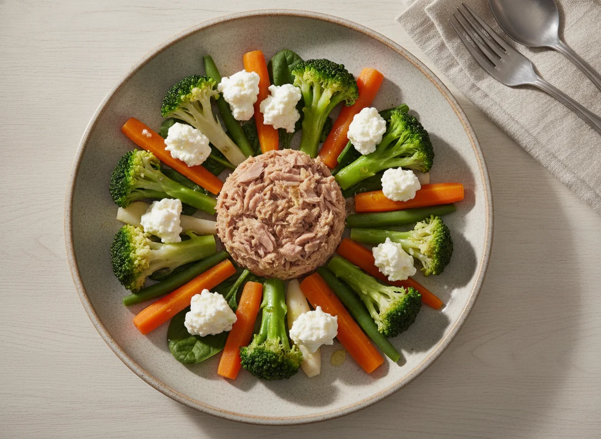 Ensalada templada de atún con verduras y huevo photo