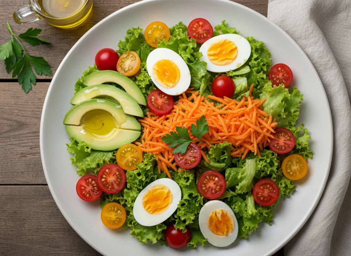 Ensalada variada con aguacate y huevo photo