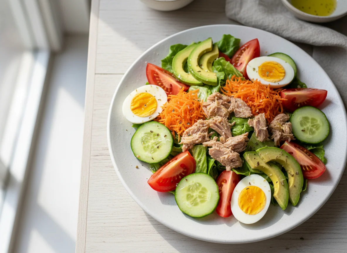 Ensalada variada con atún y aguacate photo