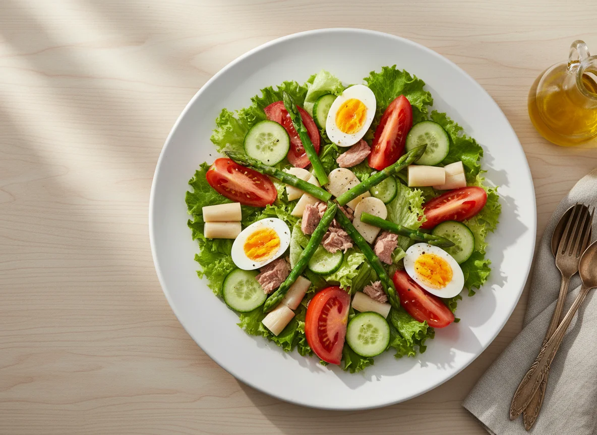 Ensalada variada con atún y huevo photo