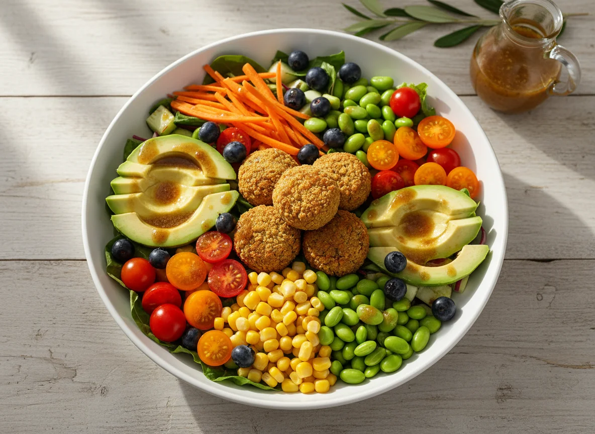 Ensalada variada con falafel y aderezo photo