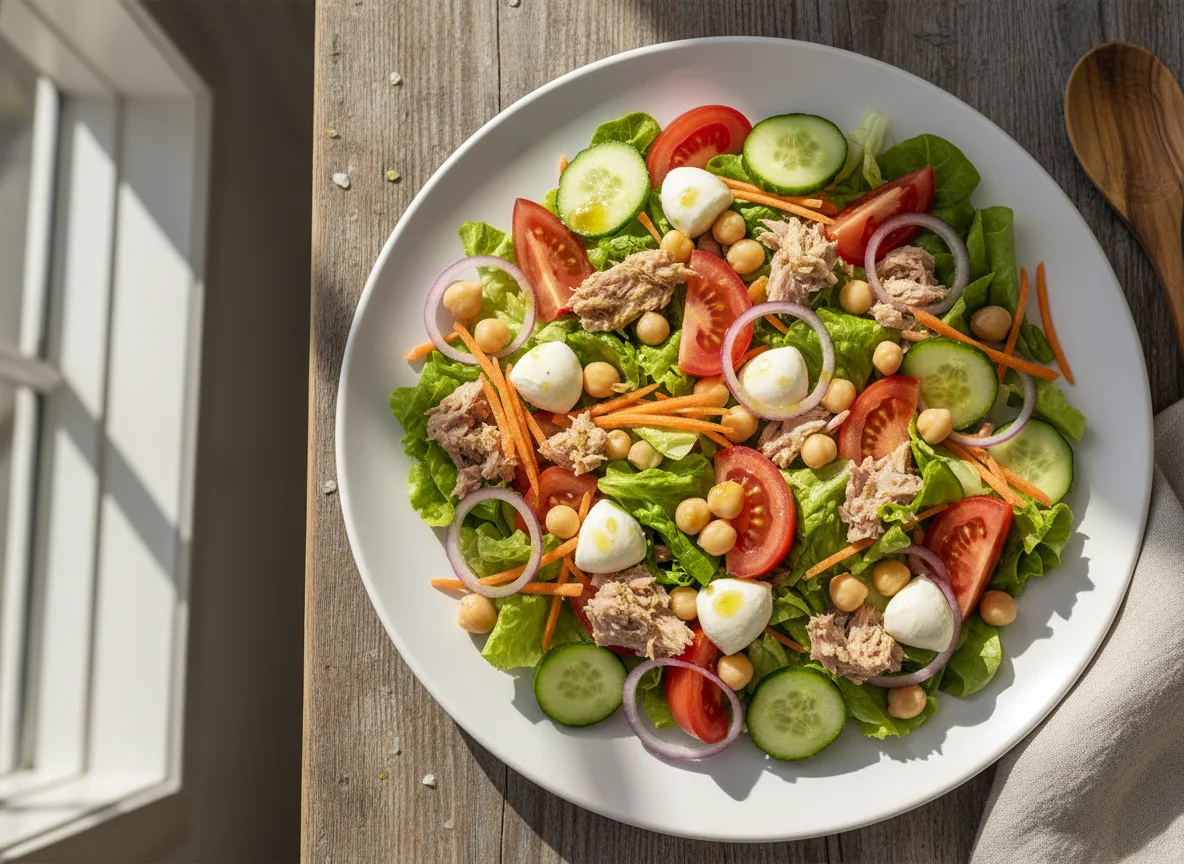 Ensalada variada con garbanzos y atún photo