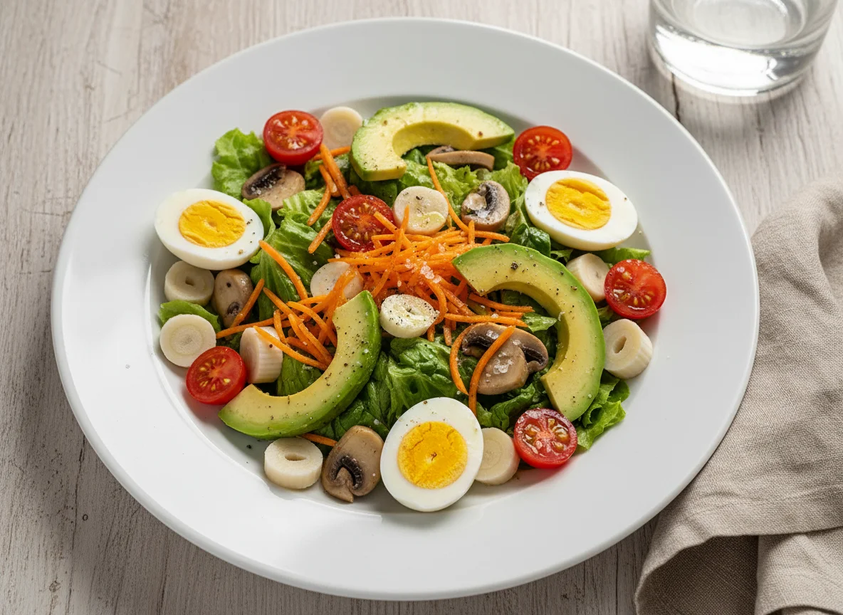 Ensalada variada con huevo y aguacate photo