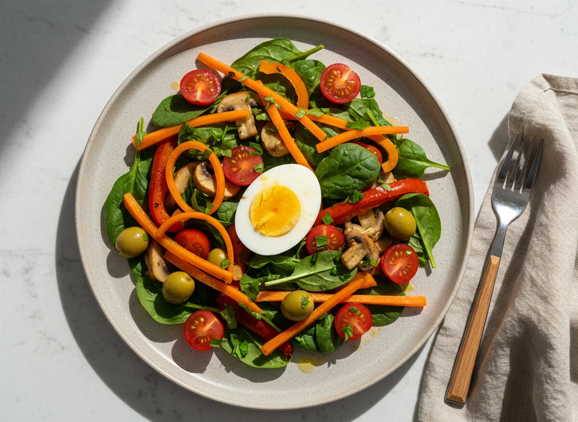 Ensalada variada con huevo y vegetales photo