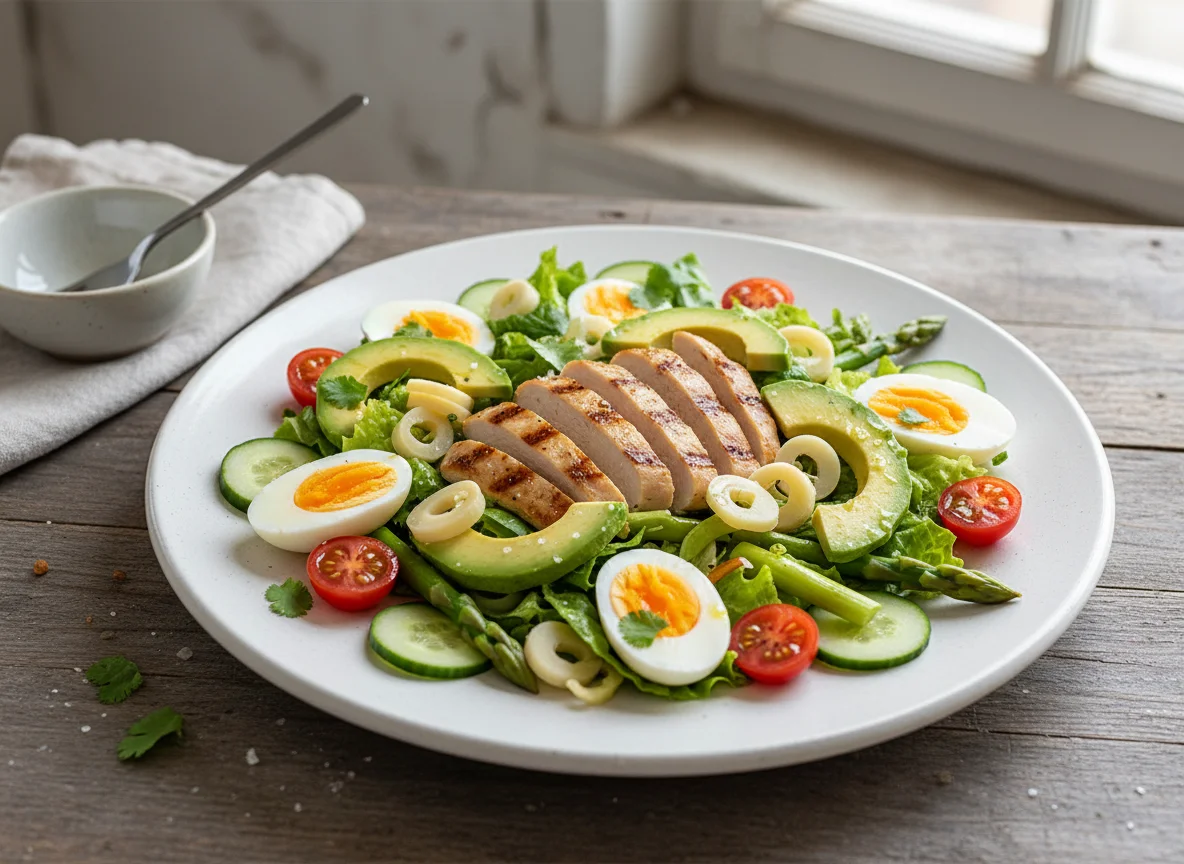 Ensalada variada con pollo y aguacate photo