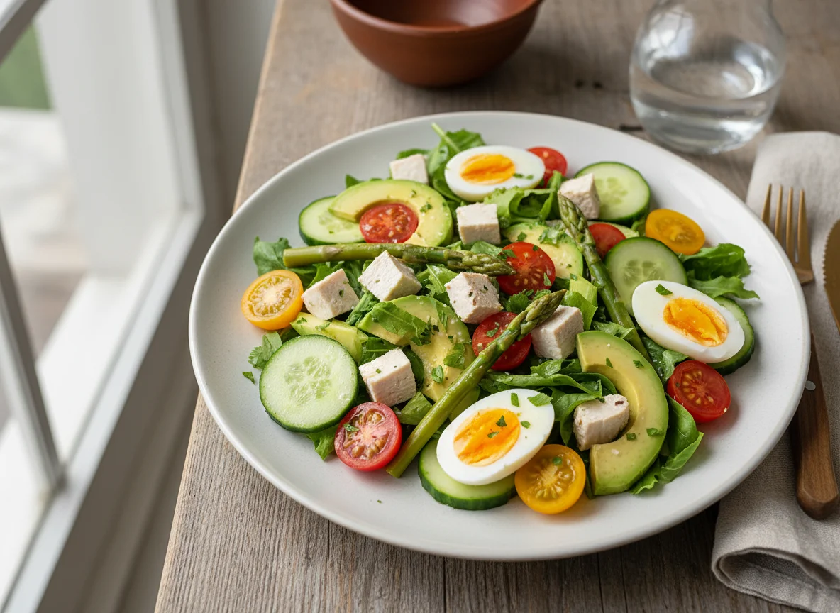 Ensalada variada con pollo y huevo photo