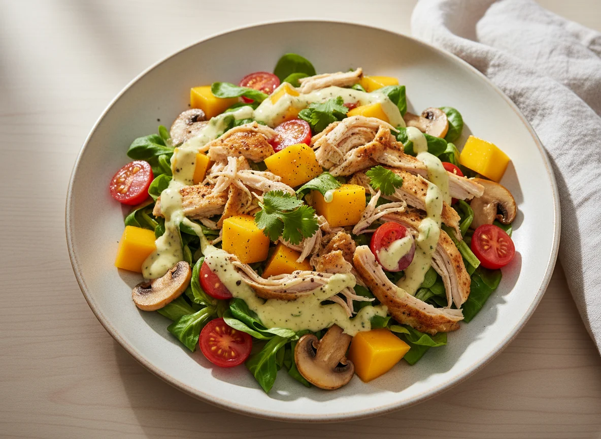 Ensalada variada con pollo y mango photo