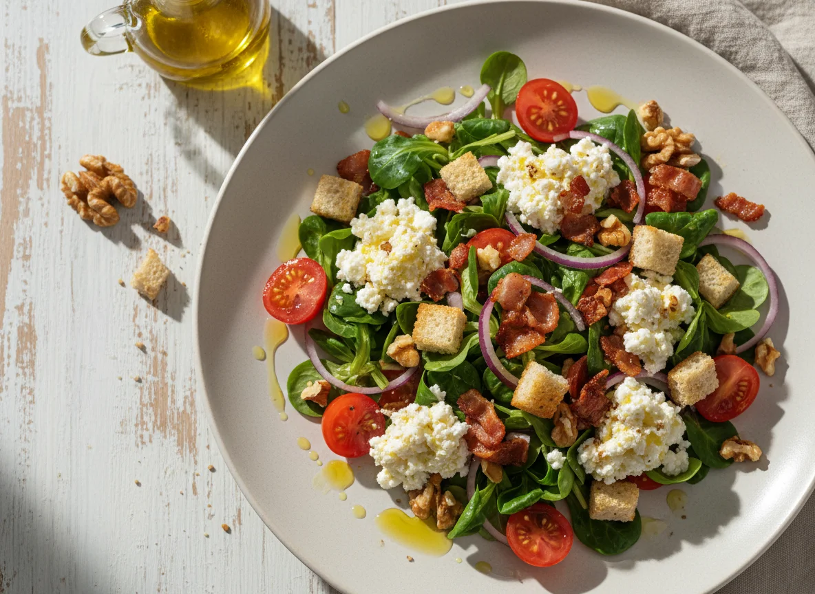 Ensalada variada con queso fresco y bacon photo