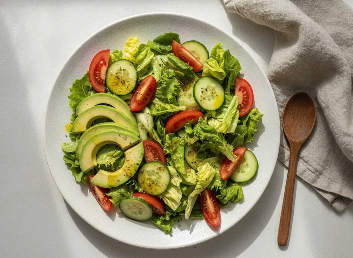 Ensalada verde con aguacate y tomate photo