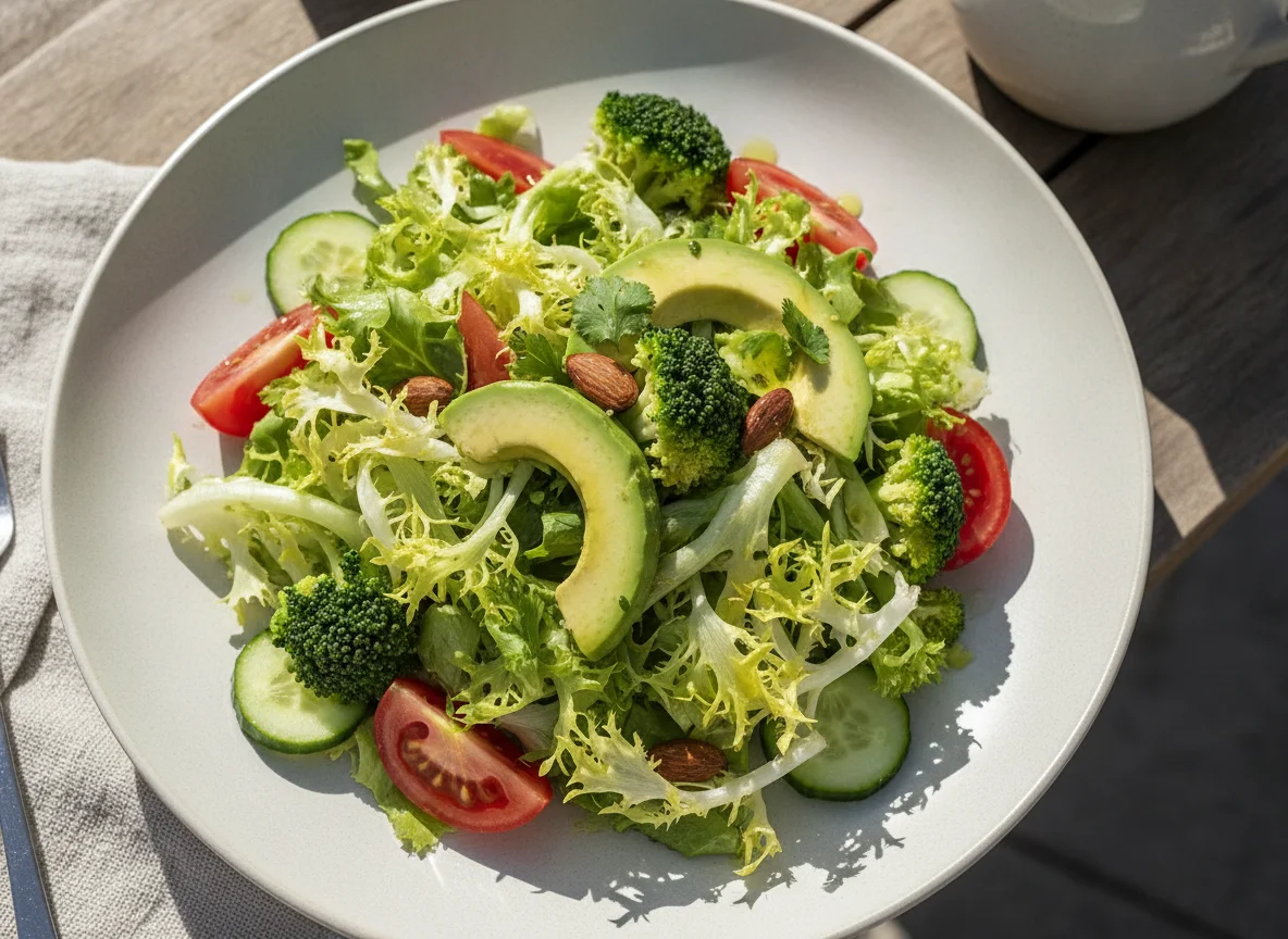 Ensalada verde con brócoli y aguacate photo