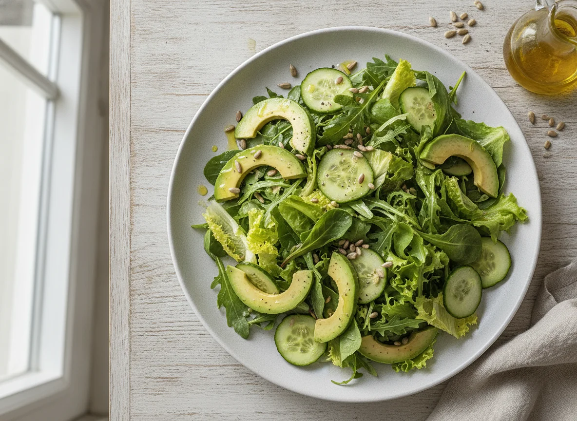 Ensalada verde con pepino y palta photo