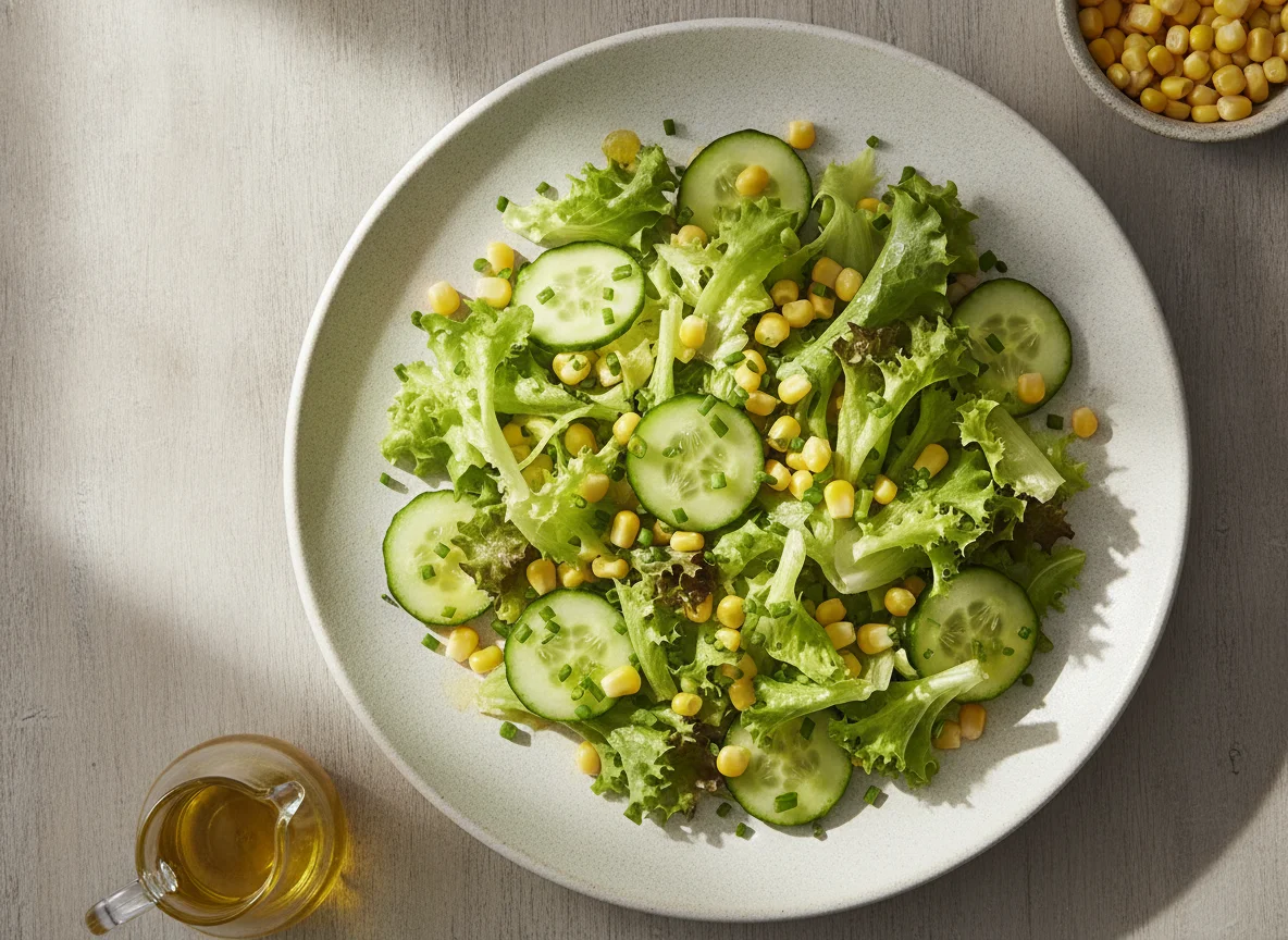 Ensalada verde mixta con pepino y choclo photo