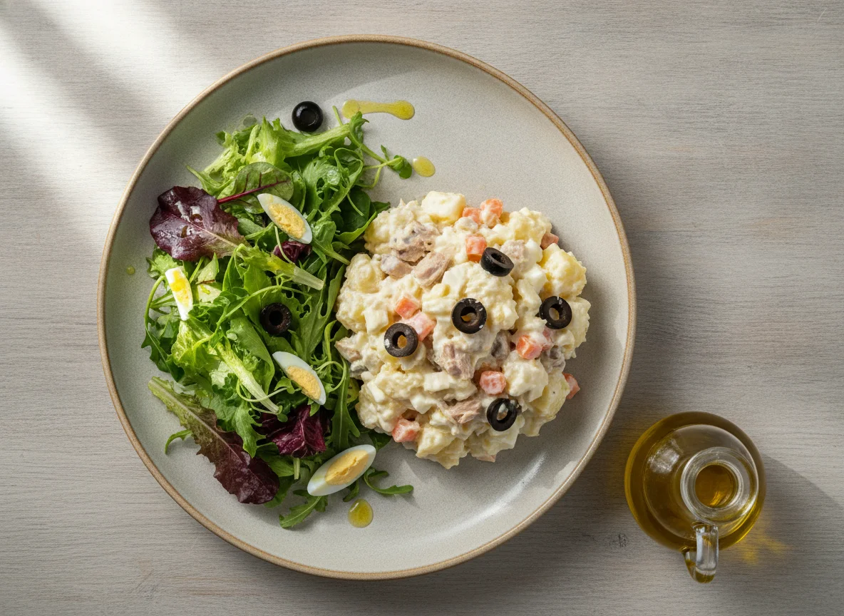 Ensaladilla de patata con ensalada mixta photo
