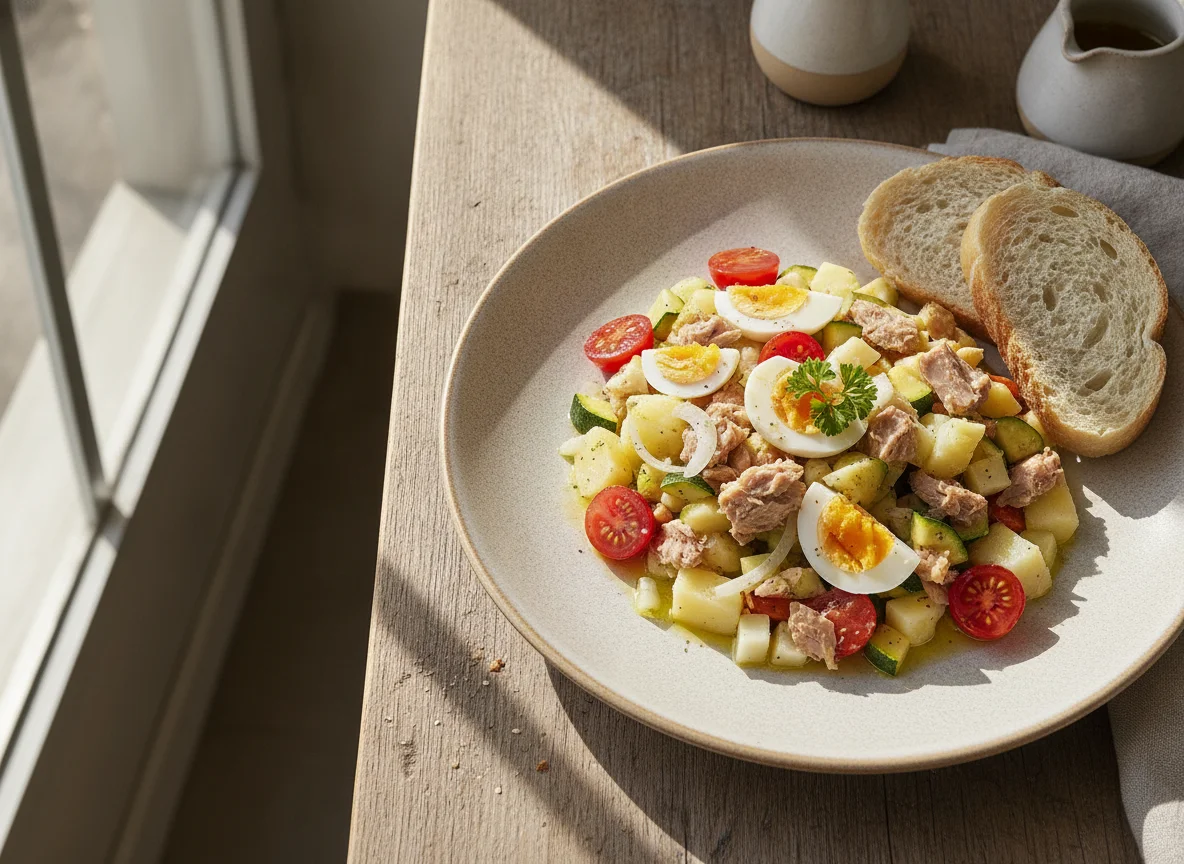 Ensaladilla de verduras con huevo y atún photo