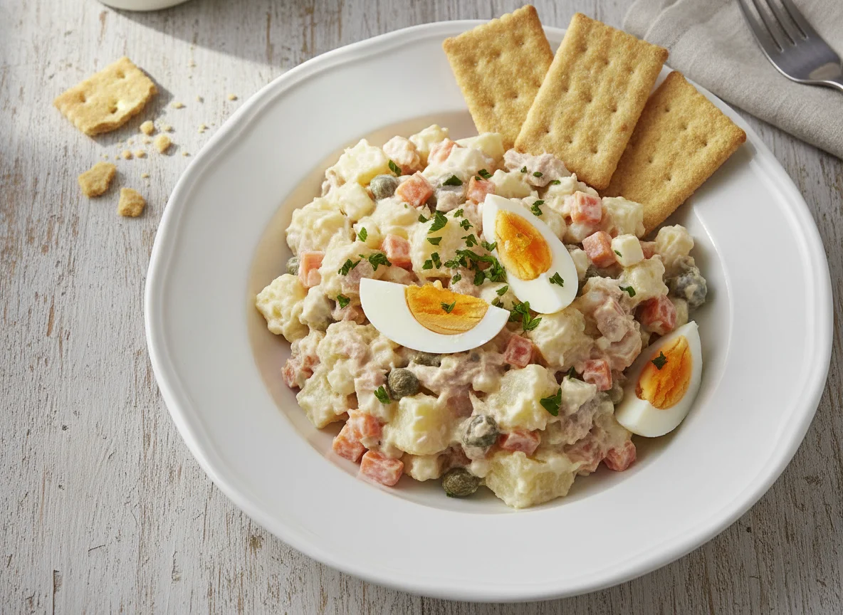 Ensaladilla rusa con galleta salada photo