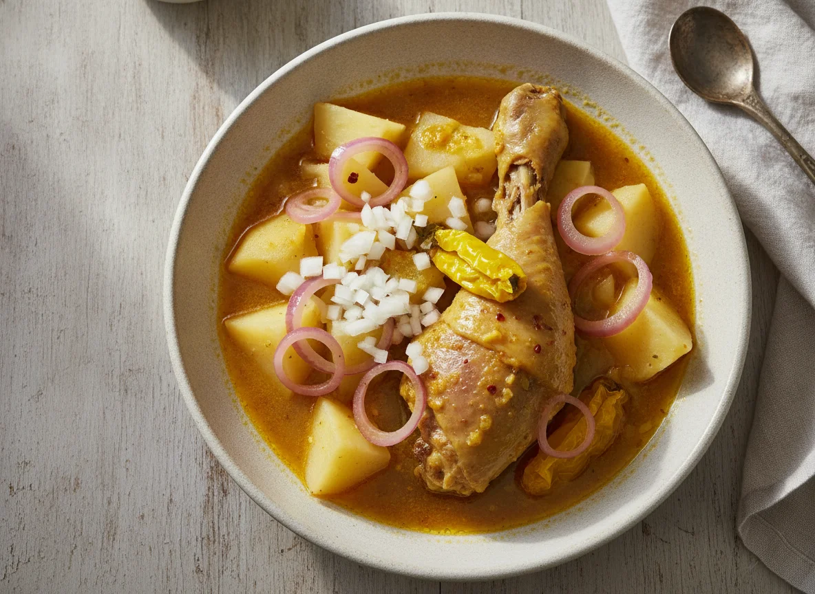 Escabeche de pollo con papas y cebolla photo