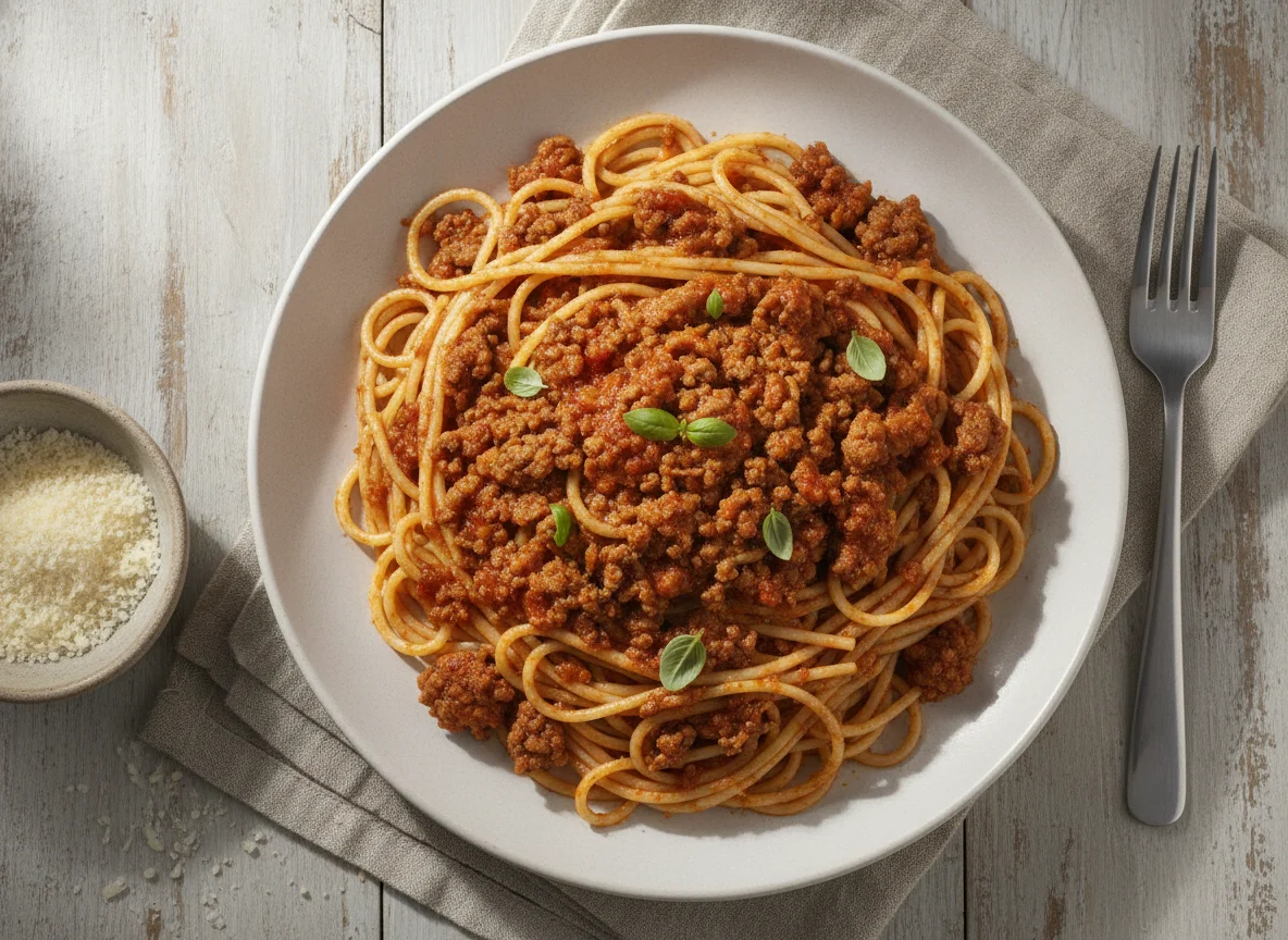Espagueti con carne molida photo